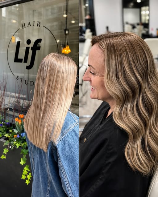 Two views of dimensional blonde colour